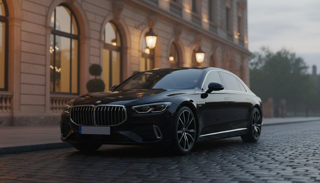 Black luxury sedan parked at airport curbside in the local area representing a missed early-morning limo booking
