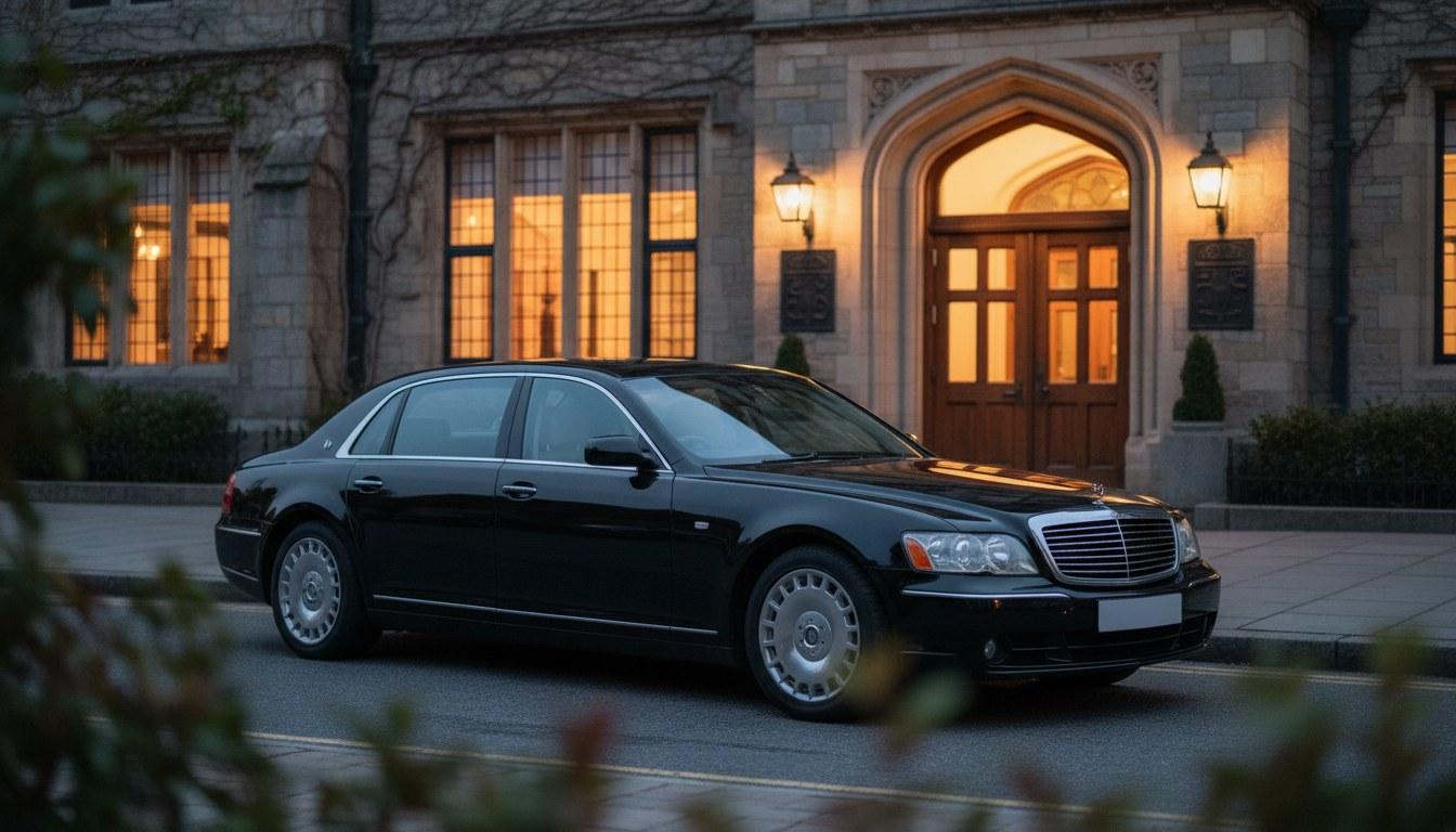 Empty black luxury sedan interior cabin at night ready for a local area chauffeur booking